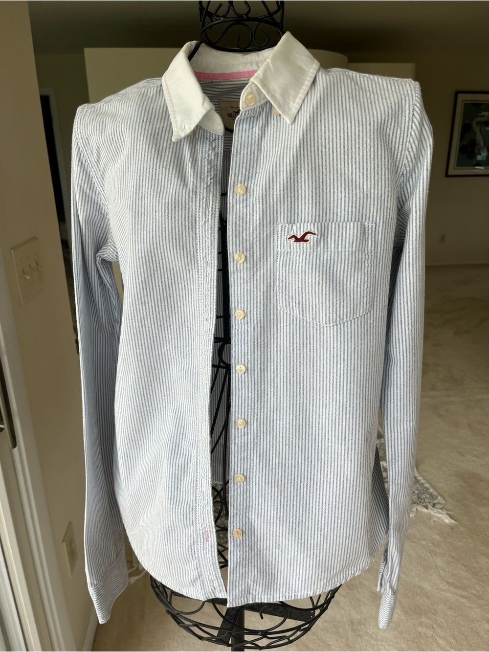 Hollister Women’s Vintage Oxford Light Blue Pinstripe Button-Down Shirt